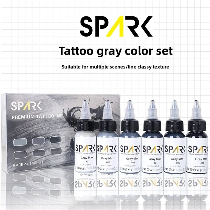 Conjunto profissional de tinta de tatuagem cinza faísca 30 ml/1 onças de pigmentos orgânicos artista artista de maquiagem permanente personalizada tinta