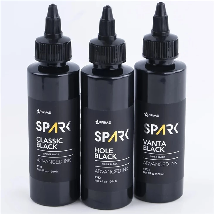 Spark Premium 4oz Tri - Shade Black Tattoo Ink Set: Classic, Hole & Vanta Black para tatuagem superior e arte corporal