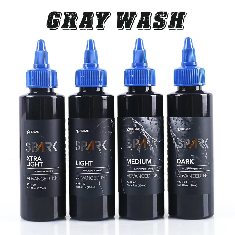 Conjunto de frascos de tinta de tatuagem Spark Graywash - 4 onças