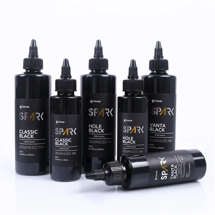Super Black 8OZ Série de tinta preta Vanta Black Spark Tattoo Ink Conjunto de tinta para tatuagem