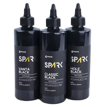 Tinta de tatuagem Série de tinta preta super preta de 8 onças Vanta Black Spark Conjunto de tinta de tatuagem